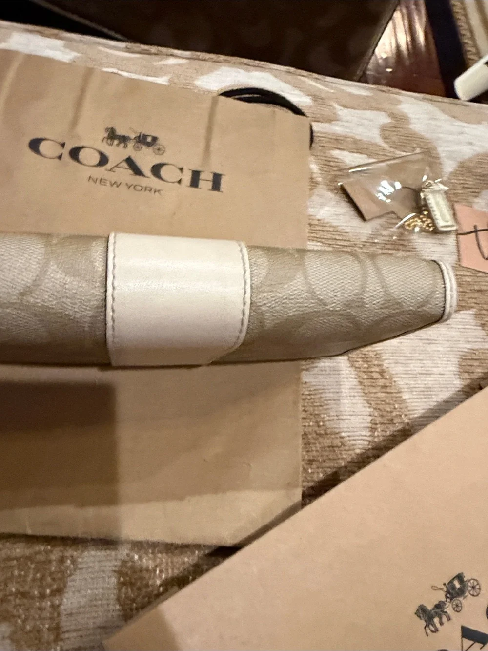 Coach Beige and Chalk Signature Continental Wallet